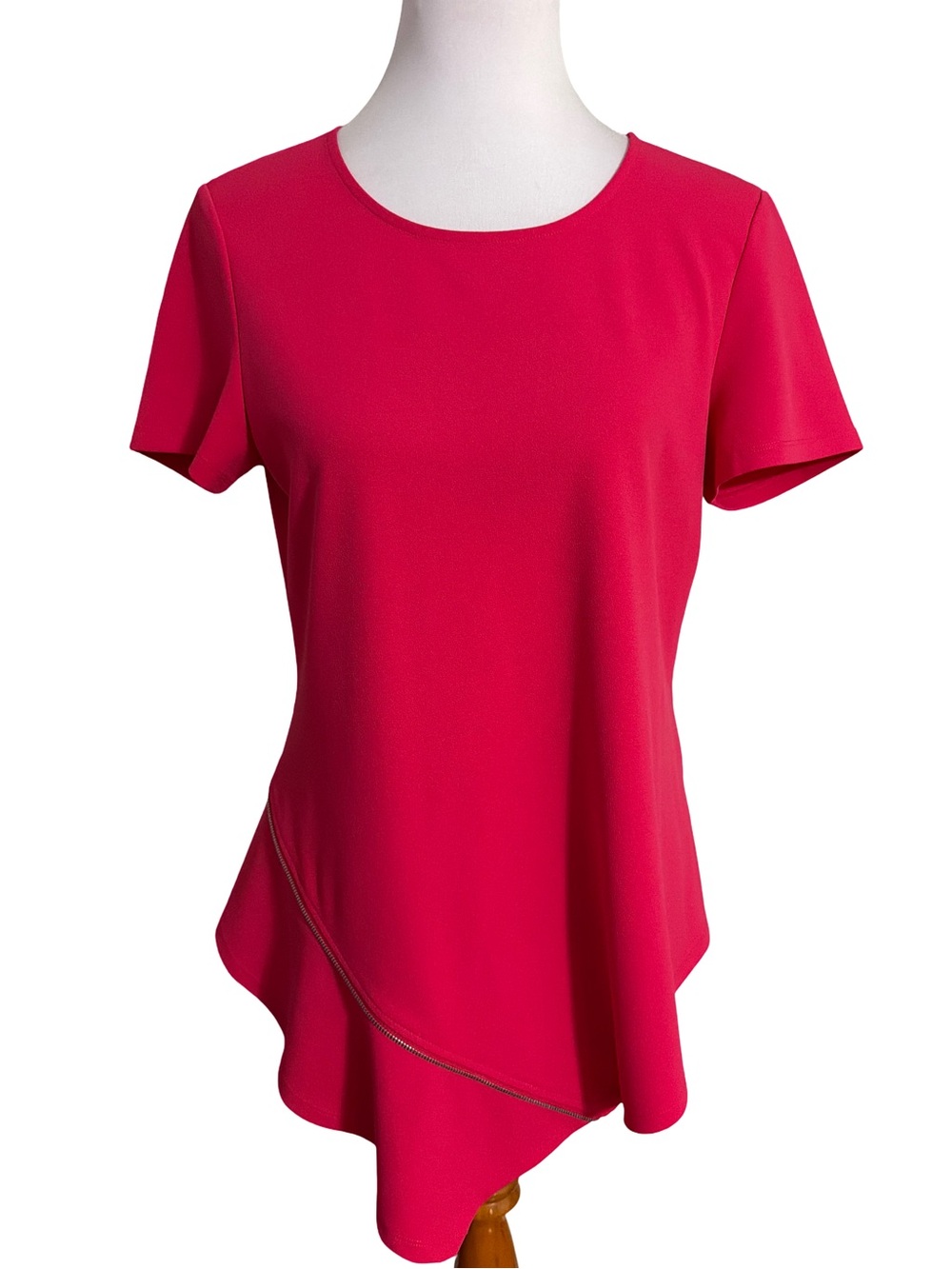 DKNY Bright Fuchsia Asymmetric Short Sleeve Top